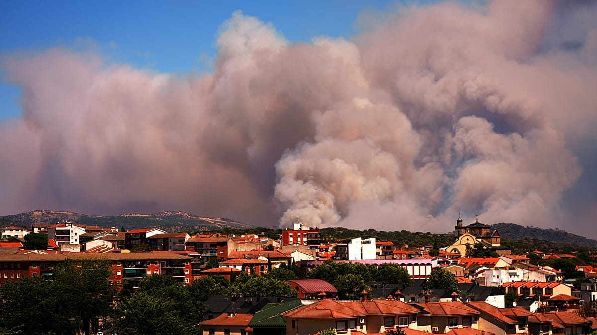 Aerial footage shows wildfires spreading across Spain's Madrid region