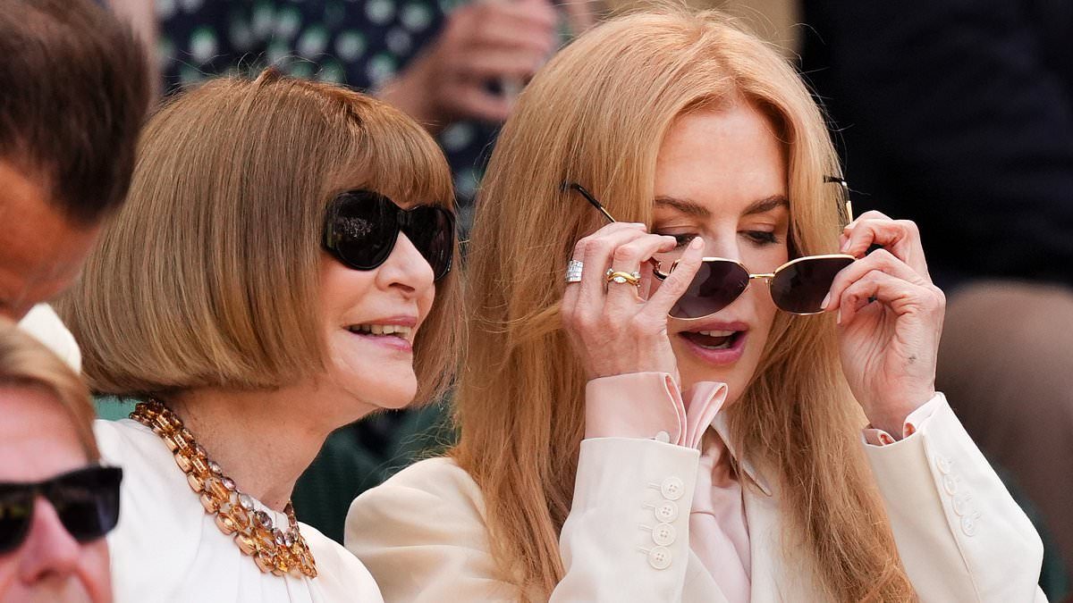 Nicole Kidman looks chic in a white suit as she joins Dame Anna Wintour in the Royal Box at Wimbledon - as Tess Daly and Daisy Edgar-Jones also arrive for the men's singles final