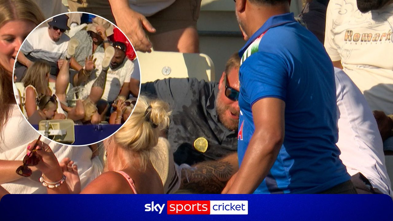 'Back to the bar!' | Fan spills drink trying to catch Axar six!