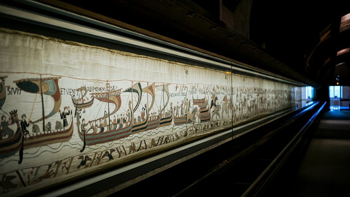 Macron opens Bayeux Tapestry exhibition in London ahead of talks with Burnham