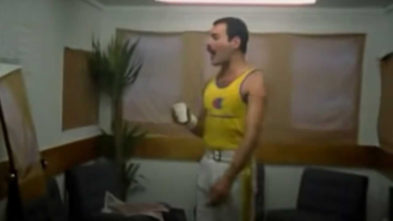 "I'm not going to be doing this forever." Watch a giddy Freddie Mercury warm up before his last ever show with Queen
